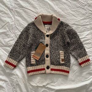 Cozy Kids' Roots Cabin Cardigan - Black, Cream, and Red